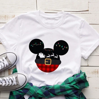 Disney Hrad Mickey Minnie Tlač Vianočné Štýl T-shirt Estetické Oblečenie Pre Ženy, Krátky Rukáv Domov Topy Xmas Eve Strany Tees