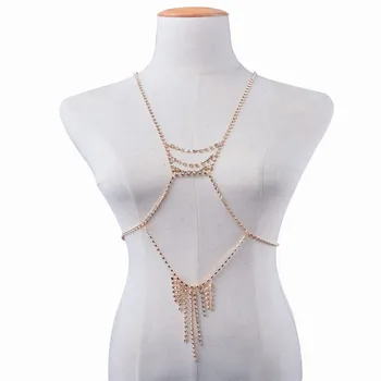 Adolph Crystal Odvolací Orgán Šperky Podprsenka Náhrdelník Bikini Náhrdelníky Ženy Lesklé Reťazca Pláži Bodychain Telo Šperky Collier Nové