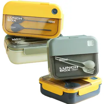 Prenosné Bento Lunch Box S Priehradkami Nepresakuje Mikrovlnnej Rúre Obed Kontajner S Opakovane Príbory