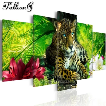FULLCANG 5 kus diy diamond maľovanie červený kvet leopard zvierat plné námestie/kolo vŕtať mozaiky výšivky predaj vyšívanie FC2286