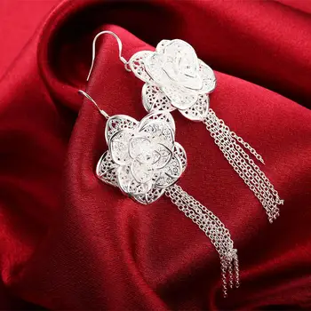 Kúzlo vysokej kvality 925 Sterling Silver Krásne strapec, Kvety Náušnice pre Ženy fashion party, svadobné Šperky, Darčeky