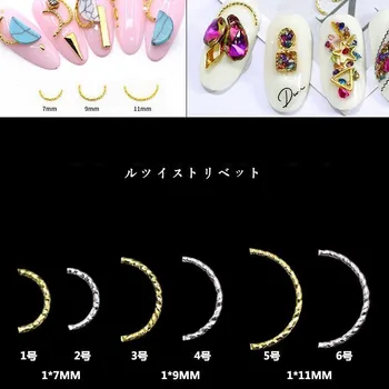 1000pcs/Pack Úsmev 3D Zakrivené Stick Tip Nail Art príslušenstvo Kovové Dekorácie Nit Stud šperky Japonský Štýl nechtov čaro