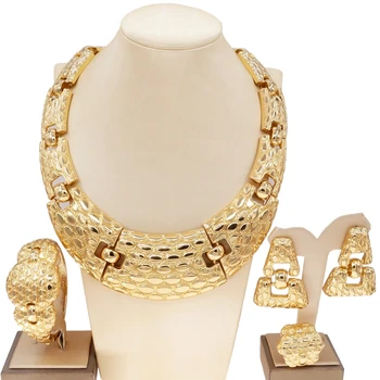 Najnovšie Štýly Taliansko Brazília Dubai Pozlátené Veľké Luxusné Šperky Set High-end Žena Svadobné Party Datovania Náramok Náhrdelník
