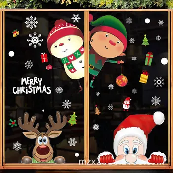 Vianočné Okno Lepiť Nálepky Snowflake Santa Claus, Soby Obojstranný Elektrostatické Opakovane Vianočné Nálepky na Sklo Dekor