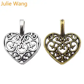 Julie Wang 100ks Antické Bronzové Strieborná Farba Charms Imitácia Mini Duté Srdce Tvar Šperky, Prívesok Náramok Príslušenstvo