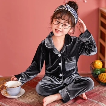 Chlapec Dievča Pyžamo Nastaviť Zimné Deti Nové Jeseň Pijamas Deti Soild Tvaru Teplé Oblečenie Pre Voľný Čas Pyžamo Vianočné Zlaté Velvet Sleepwear