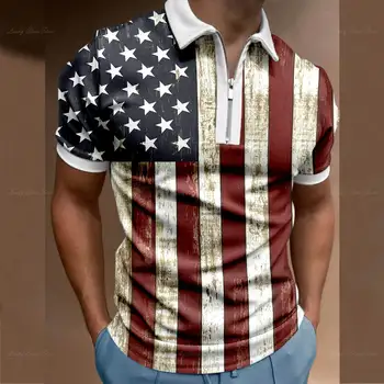 Pánske Letné Topy Polo Shirts Americkej Vlajky Americký Štýl T-Shirt Módne Tepláková súprava Vysokej Kvality Top Bežné Farebné Priedušná