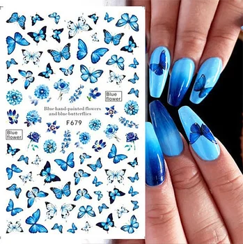 Blue Butterfly Nail Art Nálepky Jar Tému Samostatne Ashesive Jazdcov pre Nechty, Nechtový Dizajn DIY Manikúra Príslušenstvo Nálepky