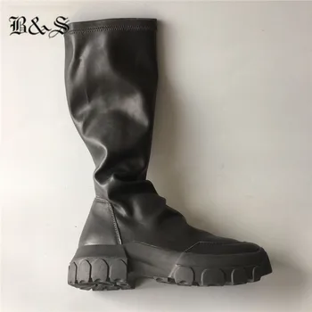 Black& Street Mužov Vysoký Vrchol PU+ koža exkluzívne ručne vyrábané pošmyknúť na Punk Topánky High-end Ručný zimné topánky