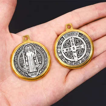 St Benedikt Kríž Amulet, St Benedikt Medaila Držiteľ Prívesok Šperky Náboženstvo 35mm