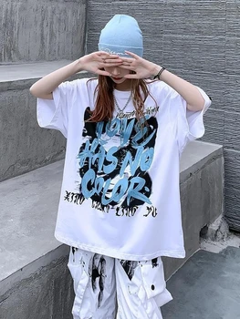 Harajuku Ženy T-shirts Vintgae kórejský Módne List Tlač Krátke Rukáv Tričko Vysokej Ulici Voľné Topy 2022 Letné Oblečenie Y2k