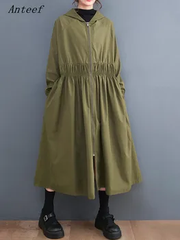 Nadrozmerné kapucňou príležitostné voľné dlhé jesenné jar zákopy srsti pre ženy 2022 oblečenie vrchné oblečenie