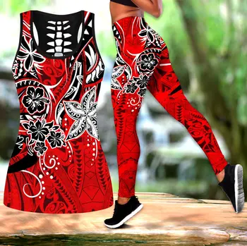 Pohnpei Polynézskej Tribal Tetovanie & Kvety 3D celého Vytlačené Leginy & Tank top Sexi Elastické Žena Chudá Legíny DDK30