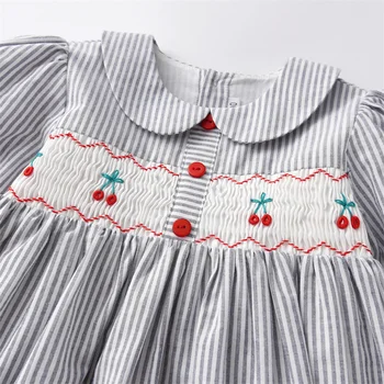 Baby Dievčatá Smocking Šaty Detí Ručne Vyrobené Smocked Šaty Sestra Zodpovedajúce Oblečenie Vyšívané Cherry Koberčeky Frocks Vestidos