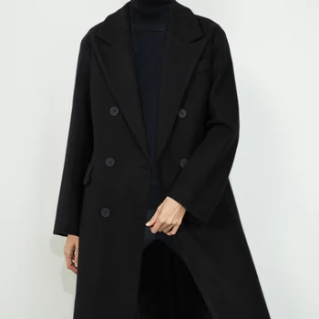 Lusslep dámske elegantné dlhé vlny kabát single-breasted black teplé voľné kabát zimný kabát vlna