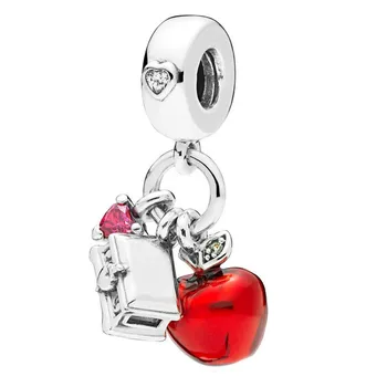 925 Sterling Silver Kúzlo Červená Smalt Snow White je Apple A Srdce Prívesok Fit Pandora Náramok & Náhrdelník Diy Šperky