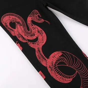 Pantalones Vaqueros Holgados para Mujer, Ropa Calle de Gótica de Farba Oscuro, Z52con Estampado de Serpiente, Cintura Baja