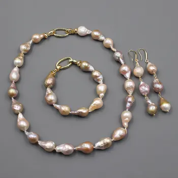 GG Šperky Prírodných Sladkovodných Kultivovaných Fialová Keshi Perlový Náhrdelník Náramok, Náušnice, Sety Pre Ženy Lady Móda