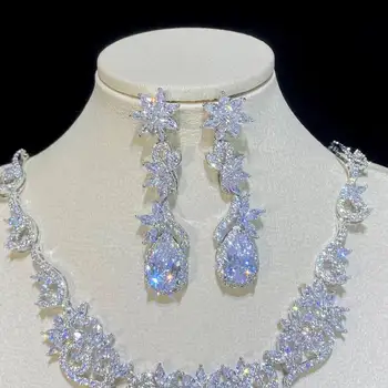 ASNORA - Iskrivá Crystal Veľký Zirkón Náhrdelník a Náušnice Set, Svadobné Šperky Set Pre Ženy , Svadobné Šaty, Doplnky X0173
