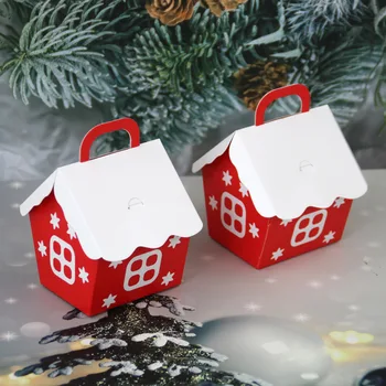20pcs Vianočný dom štýl Vianočného Darčeka Papier Darček Cukríky Taška Papierová Taška Kraft Candy Cookies Box Strana navrhne Červená chata