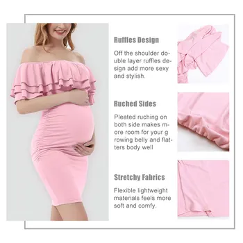 Tehotenstva, Materstva Šaty fotenia Mimo Ramenný Letné Baby Sprcha Šaty Volánikmi Oblečenie pre Tehotné Ženy