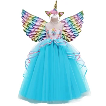 Kvet Appliques Dievčatá Dressses Pre Deti Elegantné Rainbow Svadobné Formálne Tutu Plesové Šaty, Deti Strany Unicorn Princess Kostým
