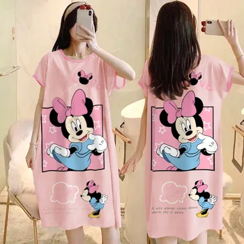 Karikatúra Disney Mickey Minnie Donald Daisy Kačica Tlače Ženy Nightdress Voľné Letné Šaty Roztomilé Sladké Dievča Oblečenie Pre Voľný Čas Pyžamá