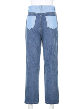 Patchwork Rovno dámske džínsy Neforemné Vintage Vysoký Pás Milenci Mama Denim Núdzi Streetwear 2020 Žena Iamhotty