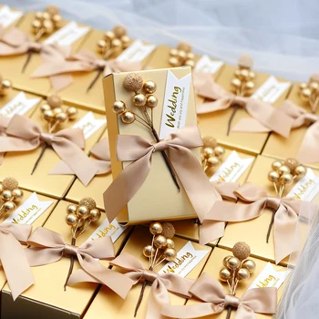Zlaté Balenie Box Svadobné Prospech Candy Políčok pre Darčeky, Detské Papierové Tašky Darčeka pre Sviečky Baby Sprcha Krst & Krst