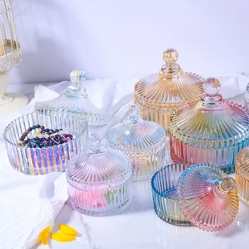 Farebné Pruhované Sklo Skladovanie Jar Candy Box Domov Farebné Šperky Kozmetické Úložný Box Aromaterapia Sviečka Fľaša Domáce Dekorácie