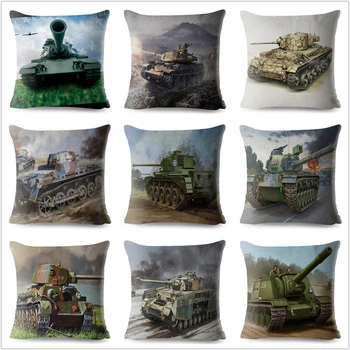 Cartoon Vojenského Tanku Tlač Vankúš Nemeckej Vojny Vozidla Vzor Obliečka Na Vankúš Štvorcový Polyester Vankúše Prípadoch Pre Home Decor