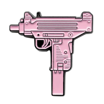 Samopal UZI Odznak Ružová Micro SMG Zbrane Pin 80s Retro Módne Kolekcie Pre Ženy