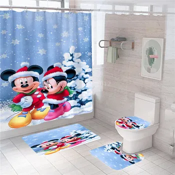 Disney Mickey Minnie Mouse Kúpeľňa opony Non-slip Mat Nastaviť Nepremokavé Zábavné Sprchový Záves Podstavec Wc Kryt Vaňa Mat Koberec