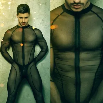 Muž Oka Catsuit Teddy Kombinézu Čierne Transparentné Erotické Spodné Prádlo Kombinézach Telo Nosenie Jeden Kus Jumpsuit Sexy Spodnú Bielizeň Kombinézu