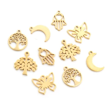 10pcs/veľa 316 Nerezovej Ocele Pozlátené Strom Mesiac Motýľ Malý Prívesok Charms Pre Náhrdelník DIY Šperky Robiť
