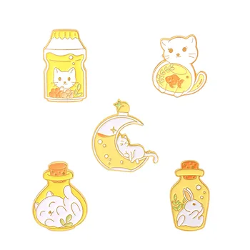Japonsko A Južná Kórea Sladké Roztomilý Králik Mačiatko Mesiac Fľaša Tvar Zliatiny Smalt Brošňa Cartoon Malých Zvierat Odznak Pin Príslušenstvo