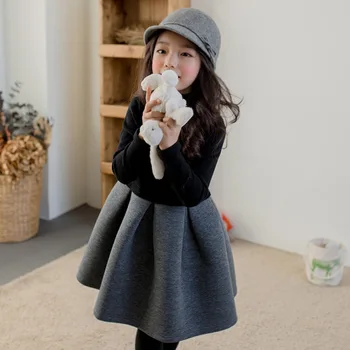 Dievčenské Jeseň a v Zime kórejský detské Oblečenie Plyšové Pribrala Farby Zodpovedajúce Pončo Šaty motýlik Šaty Baby Girl Šaty