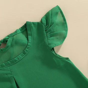 2 KS Batoľa Dievčatá Oblečenie Letné Oblečenie Lietať Rukáv Pevné Farba Šifón T-Shirt Kvetinový Mini A-line Sukne Ružová, Zelená Set