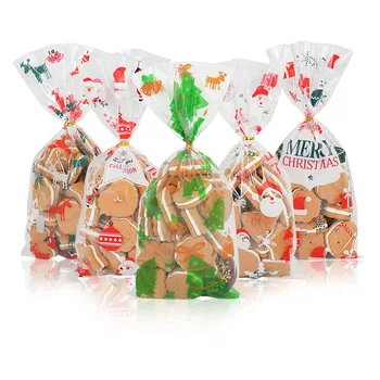 Vianočné Cukríky Taška dekorácie candy bag toast chlieb balení taška na pečenie ploché vrecko potravín, plastové kravatu úst cez Ming taška