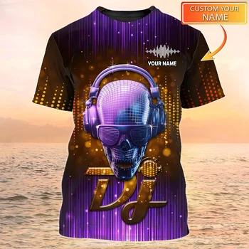 PLstar Vesmíru Najnovšie Letné Mužov DJ Lebka T-shirt Osobné Meno disco prehrávač 3D Vytlačené t tričko Unisex Bežné Tričko DW116