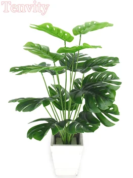 Umelé Rastliny Zelené Palmové Listy Monstera Domov, Záhrady, Obývacia Izba, Spálňa, Balkón Dekorácie Tropické Plastové Falošné Rastlín Dlhé