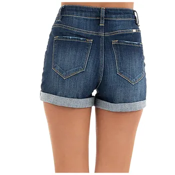 Pohodlné dámske stočený vysoký pás solid farba priamo ležérne džínsy šortky dámske ležérne módne 2021 letné nový trend hot