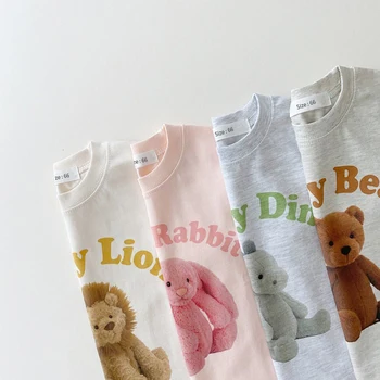 Kórea 2022 Lete Nové Dieťa Baby Boy Šaty Nastaviť Cartoon 3D Medveď Tlačených tričká Topy+Batoľa Dievča Priedušná Šortky Set 2ks