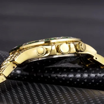 MISSFOX Zlato Ľadový Sa Muži Hodinky Rainbow Diamond Quartz Svetelný Sledujte Muž z Nehrdzavejúcej Ocele Luxusný Klasický Jedinečné Náramkové hodinky