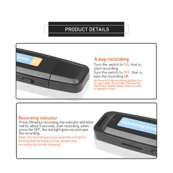 U-Disk Digitálny Audio Rekordér Flash TF Karty, USB, MP3 Nahrávač Hlasu Pen Mini Diktafón Profesionálne Tlačidlo Nahrávania Až 32 GB
