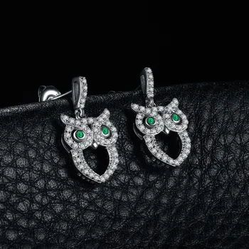 JewelryPalace Vintage Sova Simulované Nano Emerald 925 Sterling Silver Drop Náušnice pre Ženy Módne Šperky Výročie Darček