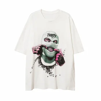 Letné Ženy T-Shirt Maska na Tvár Tlač Krátke Sleeve Tee Tričko Hip Hop Mužov Nadrozmerná O-Neck T Košele High Street Unisex RAINBOWWAVES