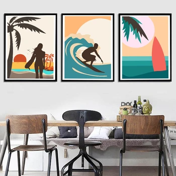 Pláž Surf Mužov a Žien Beach Surf Wall Art Plátno Maľoval Nordic Plagáty a Vytlačí Obývacia Izba Domova Obrázky