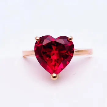 585 Fialová Pozlátené 14 KARÁTOVÉ ružové Zlato Á Ruby Srdce Prstene pre Ženy, Luxusné, Klasické Glamour Zapojenie Svadobné Vysokej Šperky