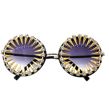 Móda Kolo Diamond Rámom Slnečné Okuliare Ženy Ženské Okuliare Nit Dekorácie Retro Dámy Strany Slnečné Okuliare Oculos De Sol
